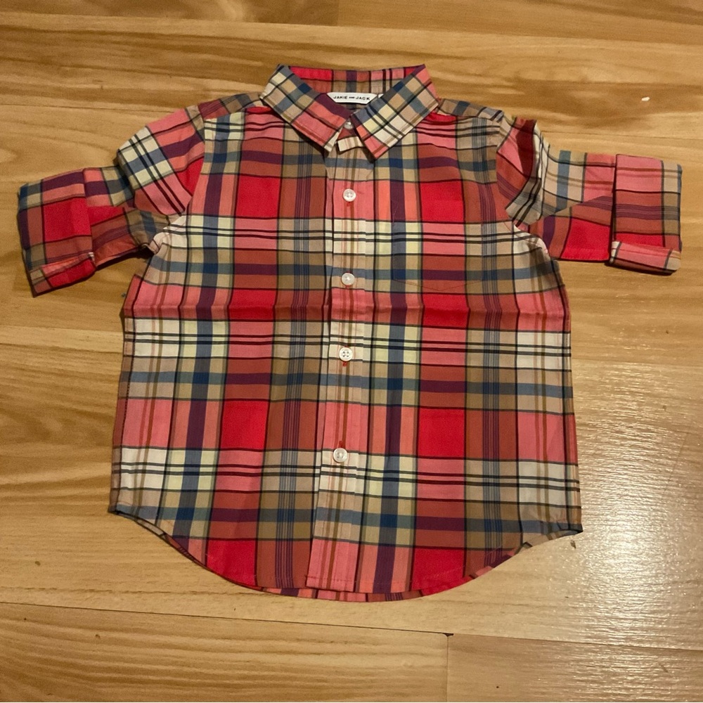 Janie and Jack plaid short‎ sleeve button down shirt